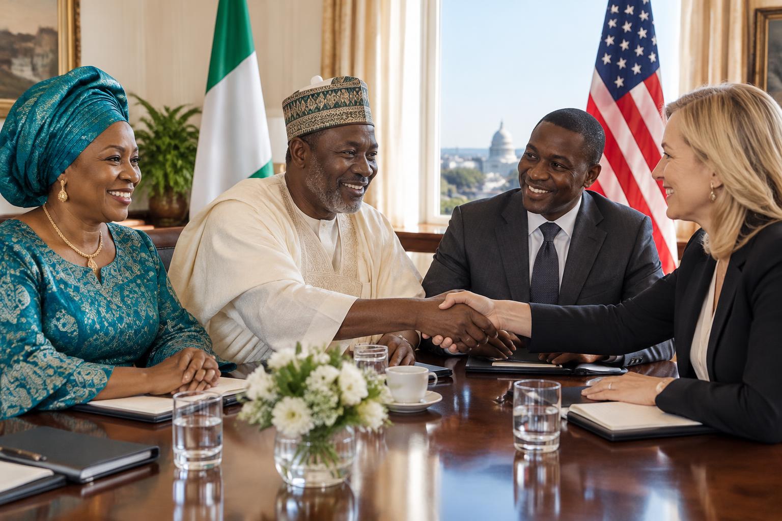 Nigerian and American partners shaking hands